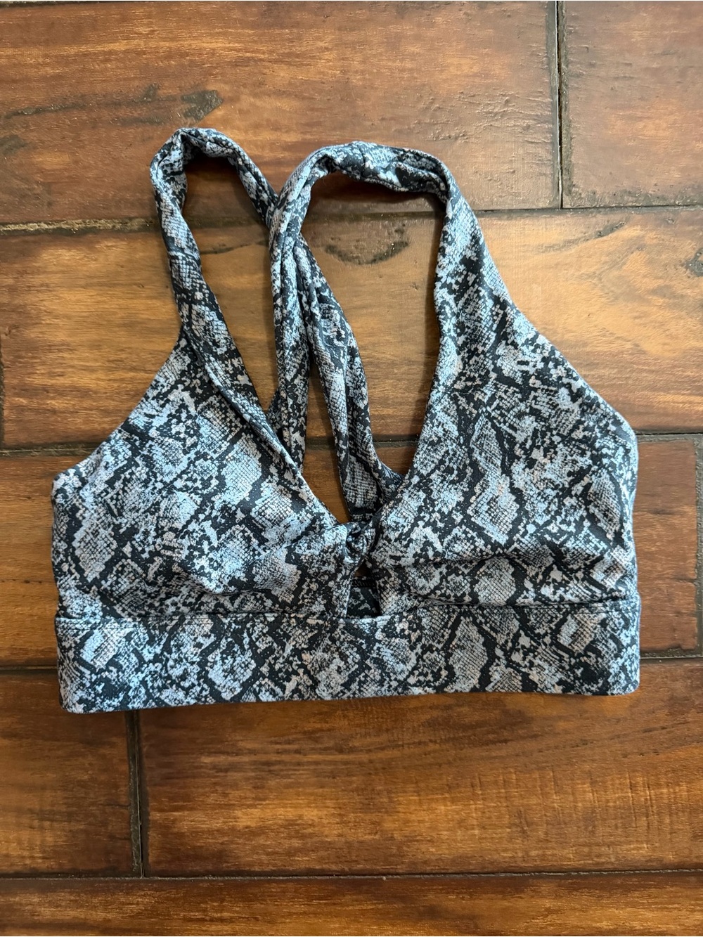 Fabletics Snake-Print Sports Bra - Black, Blue, & Gray With Padded